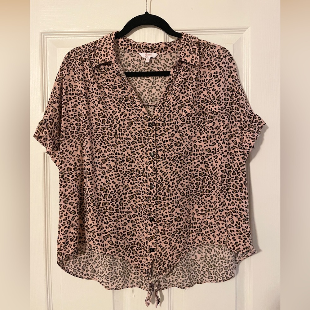 Candie's Pink Leopard Button Down Shirt